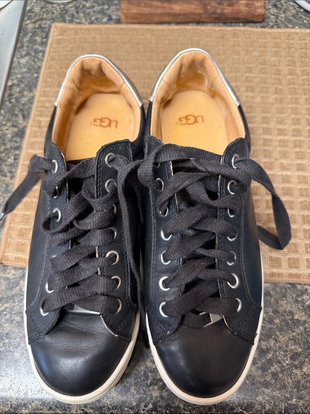 UGG Black Leather Low-Top Lace-Up Sneakers
